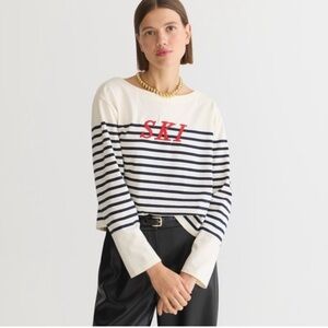 J Crew Mariner Cloth Ski Embroidered Long Sleeve T-shirt XL Navy White Stripe